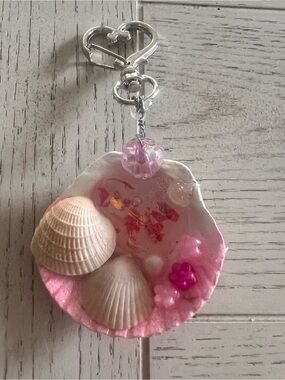 Seashell Resin Keychain with Pink Accents